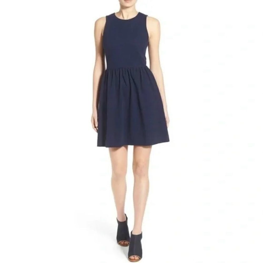 Madewell Cotton Navy Blue Fit & Flare Dress